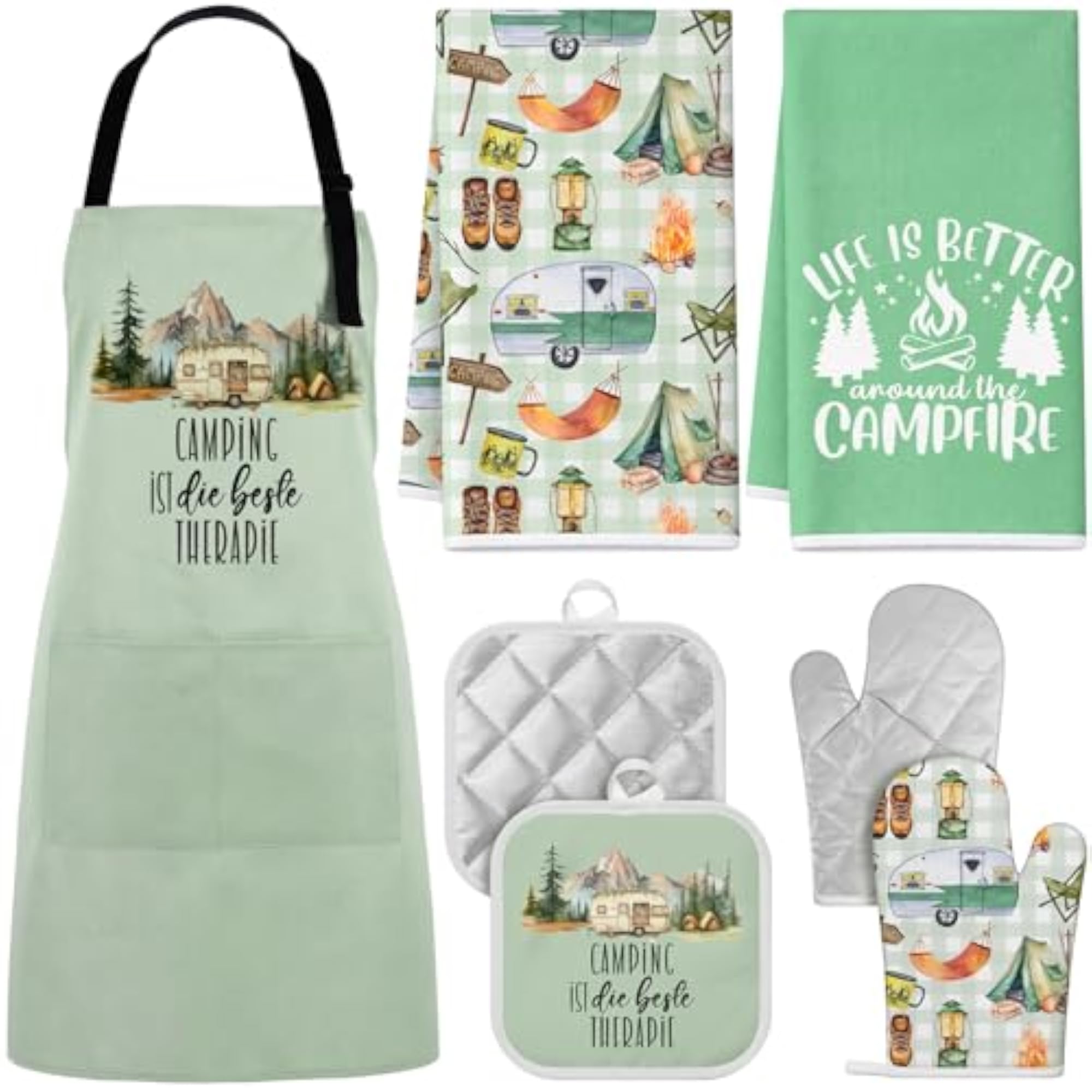7 Pcs Camping Kitchen Gift Set with Apron and Towels